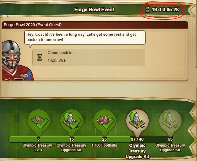 Forge Of Empire Bowl event 2020, completed quests