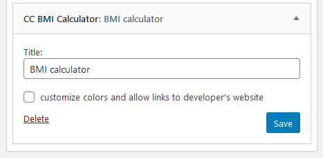 BMI calculator widget default settings